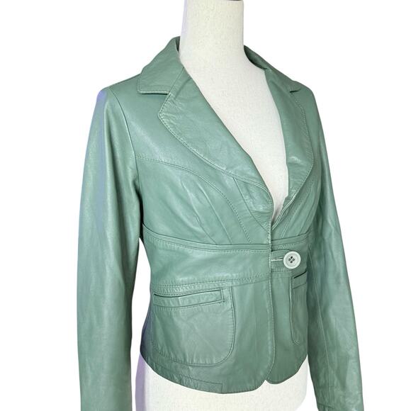 Italian Green Leather Blazer Jacket Women’s EU 44 US 6 - 8) Coat Lined - Picture 2 of 10
